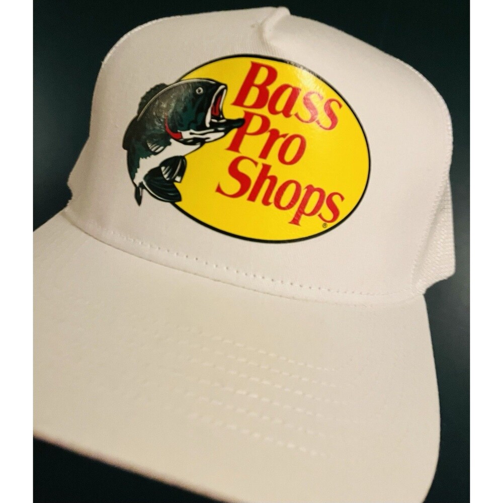 NEW Bass Pro Shops Logo Trucker Mesh Hat White SnapBack One Sz Fishing Hunting